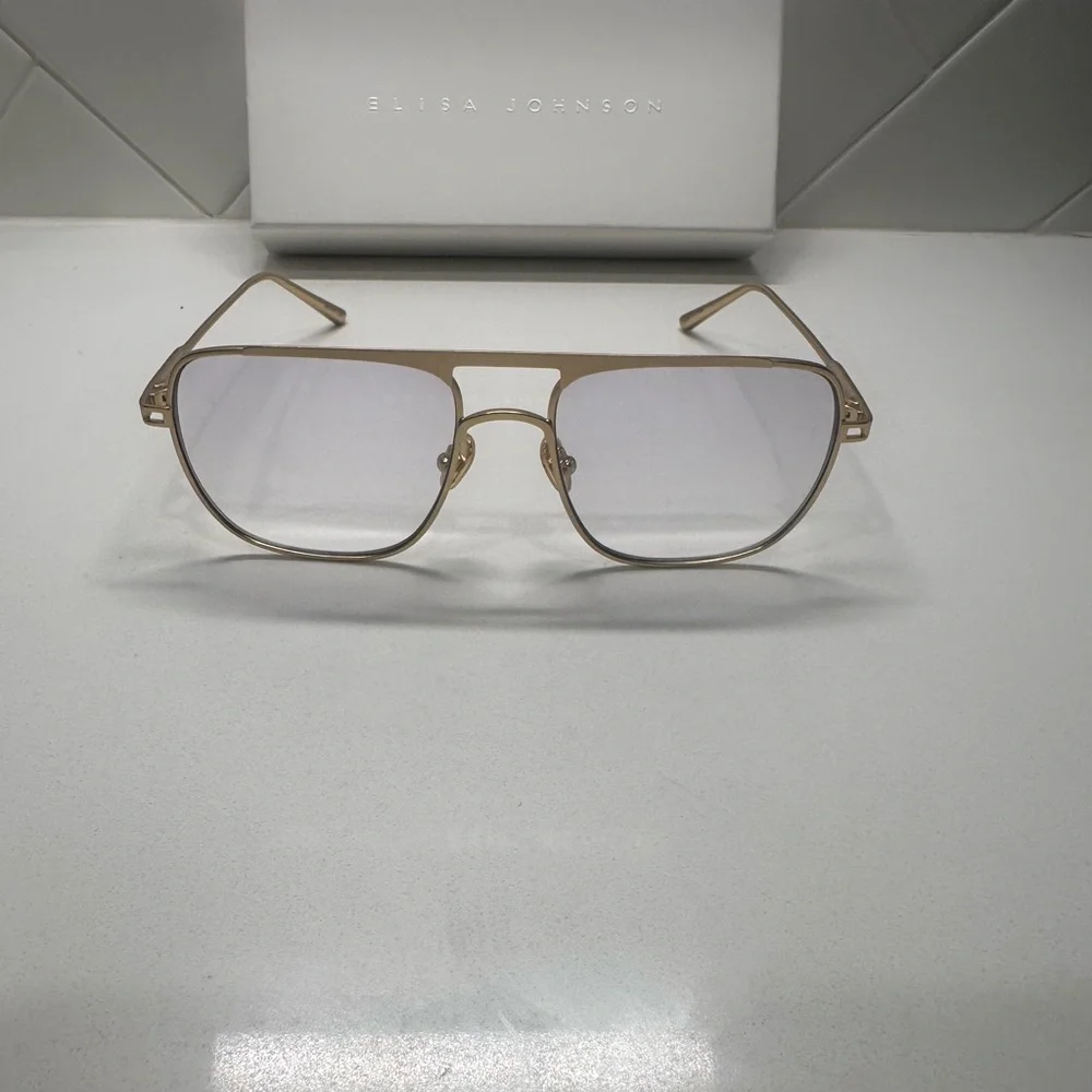 Elisa Johnson Women's Gold Metal Aviator Sunglasses - Light Tinted Lenses